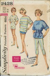 3428 SIMPLICITY 1960 SIMPLE TO MAKE PANTS, SHORTS, SHORT SLEEVE TOP PATTERN 14 34"